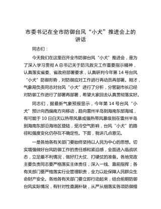 市委书记在全市防御台风推进会上的讲话