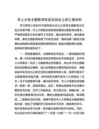 市人大在主题教育阶段总结会上的汇报2200字