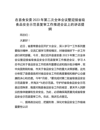 在县食安委2023年第二次全体会议暨迎接省级食品安全示范县复审工作推进会议上的讲话