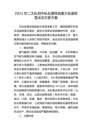 森林消防局机动支队二大队四中队抗低温雨雪灾害救援行动方案
