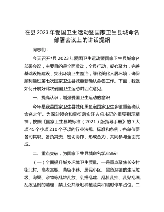 在县2023年爱国卫生运动暨国家卫生县城命名部署会议上的讲话
