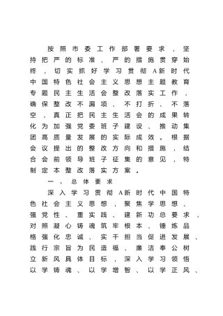公司主题教育专题民主生活会整改落实方案3300字√