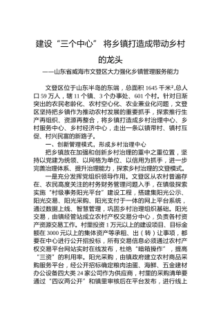 建设“三个中心” 将乡镇打造成带动乡村的龙头