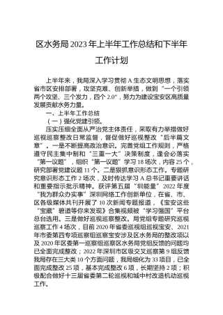 区水务局2023年上半年工作总结和下半年工作计划