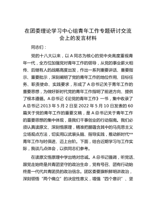 在团委中心组青年工作专题研讨交流会上的发言