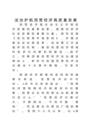 法治护航民营经济高质量发展研讨发言