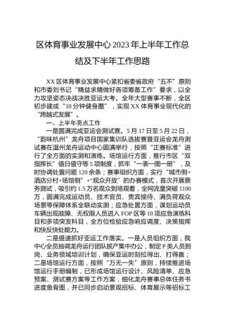 区体育事业发展中心2023年上半年工作总结及下半年工作思路