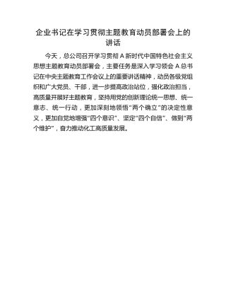 公司学习贯彻主题教育动员部署会上的讲话
