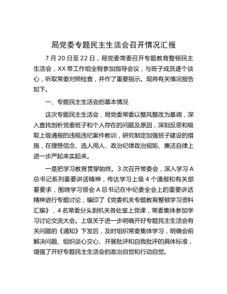 教育整顿专题民主生活会召开情况总结汇报