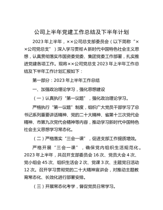 公司上半年党建工作总结2300字
