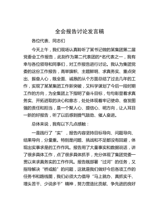 公司全会报告讨论发言稿