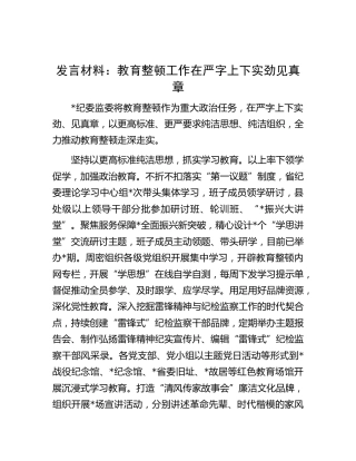 教育整顿研讨发言：教育整顿工作在严字上下实劲见真章