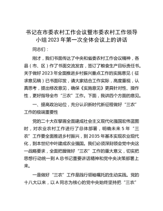 在市委农村工作会议暨市委农村工作领导小组2023年第一次全体会议上的讲话