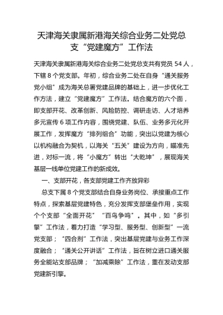 海关隶属新港海关综合业务二处党总支“党建魔方”工作法