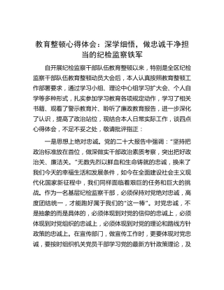 教育整顿心得体会：深学细悟，做忠诚干净担当的纪检监察铁军