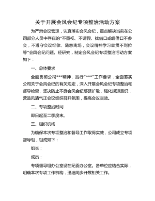 公司开展会风会纪专项整治活动方案