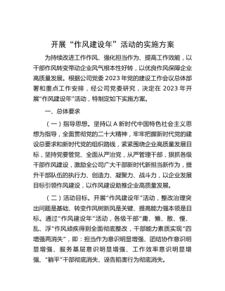 公司开展“作风建设年”活动实施方案