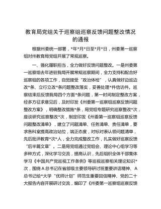 教育系统巡察反馈问题整改情况的总结通报