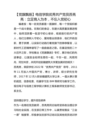 【党旗飘扬】电信学院优秀共产党员苏亮亮：立足育人为本，不忘入党初心