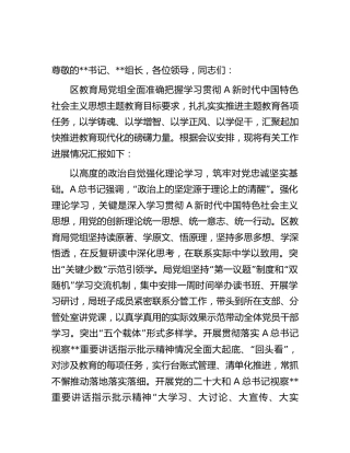 教育局在主题教育总结大会上的汇报发言（2100字总结）