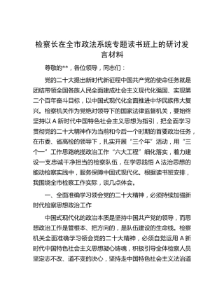 检察长在全市政法系统二十大专题读书班上的研讨发言