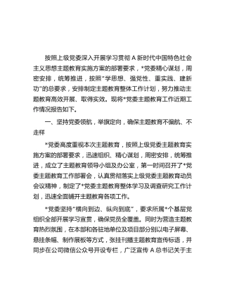 公司党委主题教育开展总结报告