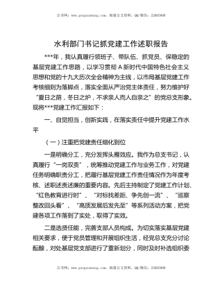 水利部门书记抓党建工作述职报告