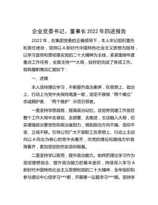 公司党委书记、董事长2022年四述（述责述廉述德述法）报告
