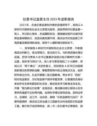 纪委书记监委主任2023年述职报告2400字