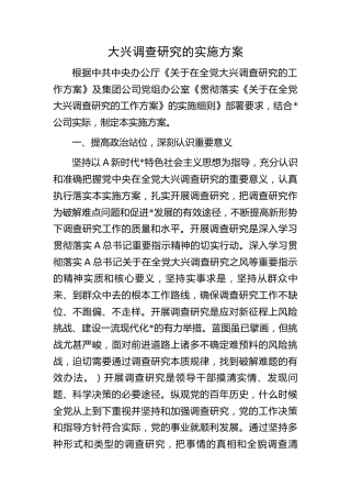 公司大兴调查研究的实施方案