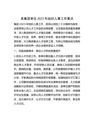 公司2023年组织人事工作要点3200字