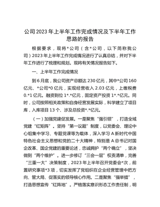 公司2023年上半年工作完成情况总结