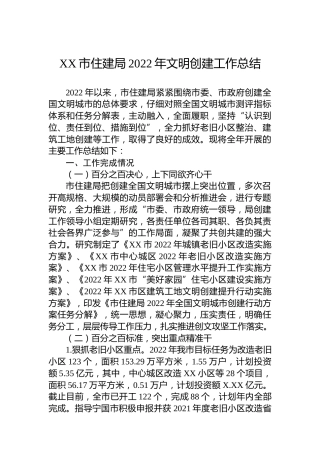 市住建局2022年文明创建工作总结