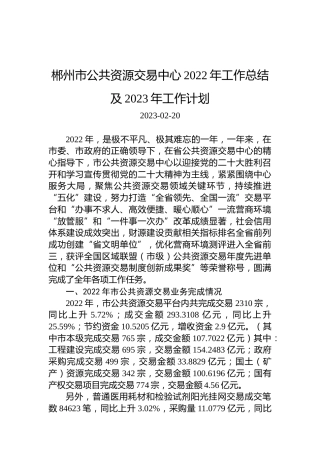 市公共资源交易中心2022年工作总结及2023年工作计划