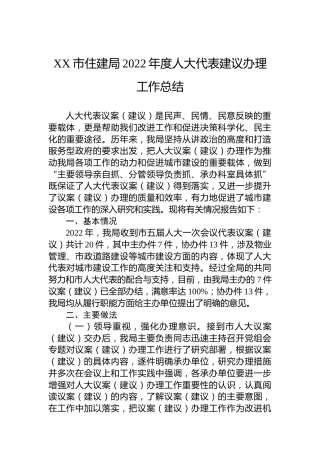 市住建局2022年度人大代表建议办理工作总结