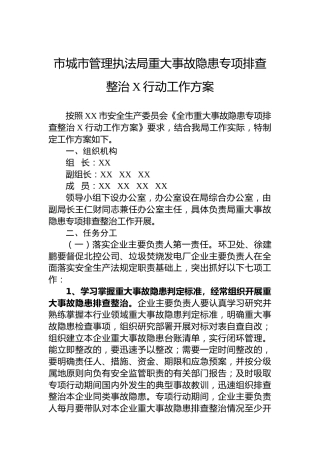 市城市管理执法局重大事故隐患专项排查整治2023行动工作方案(20230717)