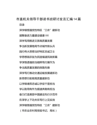 市直机关领导主题教育读书班研讨发言14篇（14个一把手简练版）