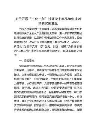 公司“三化三创”过硬党支部品牌创建活动实施意见