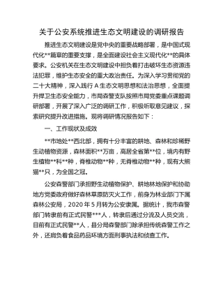 公安系统推进生态文明建设的调研报告