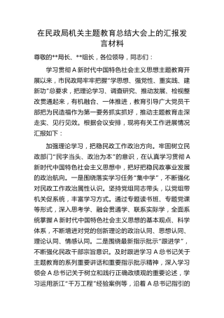 在民政系统主题教育总结大会上的汇报发言2700字（总结）
