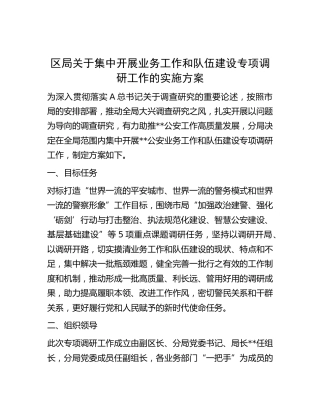 公安系统开展业务工作和队伍建设专项调研工作实施方案（大兴调查研究）