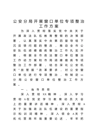 公安系统开展窗口单位专项整治工作方案