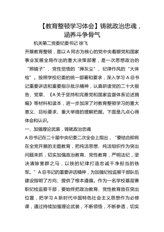 【教育整顿学习体会】铸就政治忠魂，涵养斗争骨气