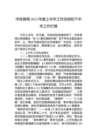市体育局2023年度上半年工作总结和下半年工作打算