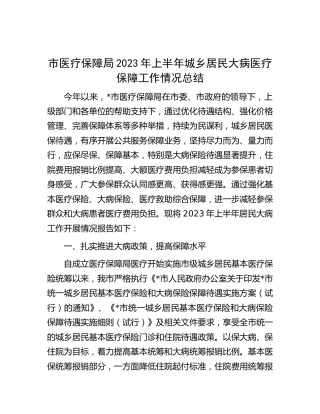 市医保局2023年上半年城乡居民大病医保工作情况总结