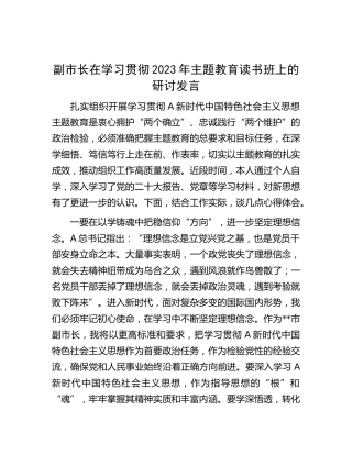 副市长在学习贯彻2023年主题教育读书班上的研讨发言