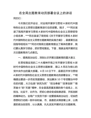 在局主题教育动员部署会议上的讲话4700字