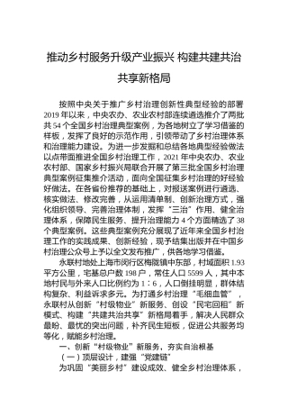 推动乡村服务升级产业振兴 构建共建共治共享新格局
