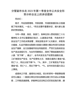 分管副市长在2023年第一季度全市公共安全形势分析会议上的讲话