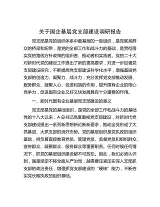国企基层党支部建设调研报告（公司）
